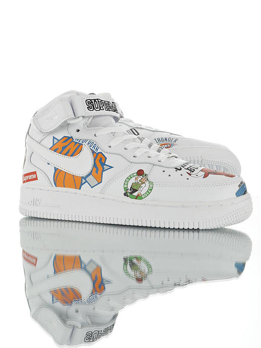 耐克Supreme x NBA x Air Force 1 Mid 07 “White” 重磅三方联名  经典百搭中帮休闲运动板鞋 NBA黑皮LOGO NBA白皮LOGO 商品图3