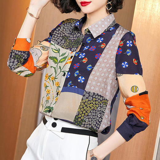 OY-208037新款长袖桑蚕丝真丝百搭气质衬衫上衣 商品图3