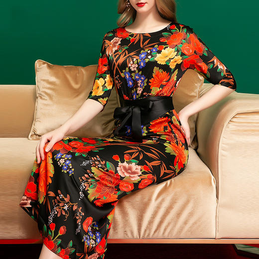 SYC-88651春季新款法式复古淑女印花连衣裙 商品图0