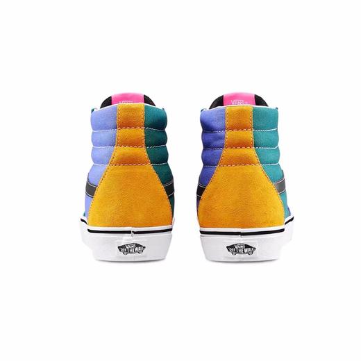 VANS范斯SK8-HI鸳鸯红黄蓝三色拼接 四色拼接 粉蓝绿黄 蓝黑绿黄 高帮男鞋休闲板鞋 官方货号VN0A4U3CWNY 尺码35-44 商品图8