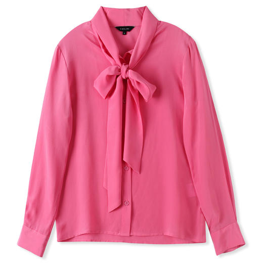 CL-Y2017-3春装新款蝴蝶结飘带玫红真丝衬衫 商品图4