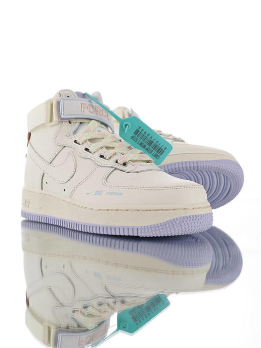 耐克Nike Wmns Air Force 1 High UT 替换LOGO魔术贴 原模具开发打造 硬质头层荔枝纹皮革 内置全掌air sole气垫 皮革乳白浅紫 商品图1