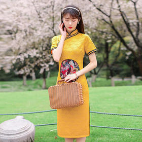 AQX-17新款复古中国风立领收腰低开叉改良旗袍