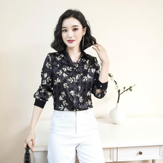 上海旗袍厂ASE-3311时尚百搭气质美观翻领复古印花真丝小衫 商品图4
