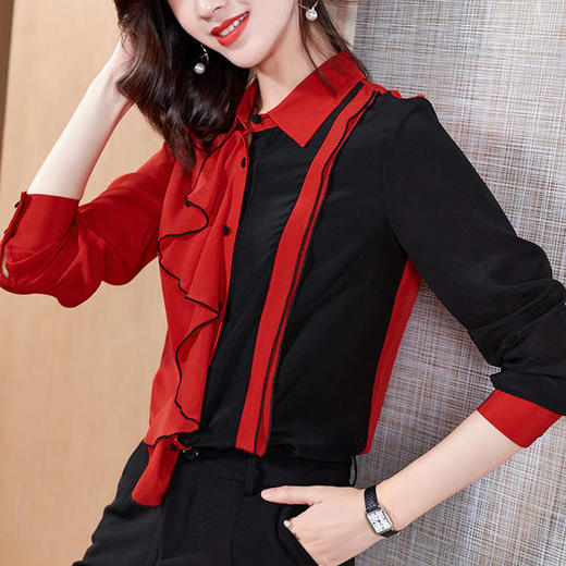 FSZ-2004百搭时尚翻领拼接撞色桑蚕丝衬衣 商品图1