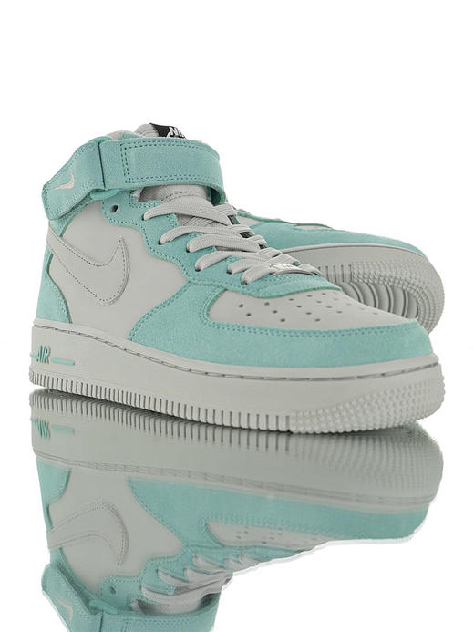 耐克Nike Air Force 1 '07 High Mid  Iceland Green Rare 优质头层麂皮拼接牛皮面 空军一号高帮运动板鞋 皮革灰蒂芙尼冰岛绿 商品图5