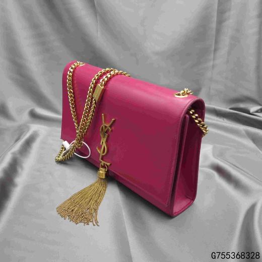 二手85新圣罗兰包袋ysl玫红色牛皮单肩斜跨链条包