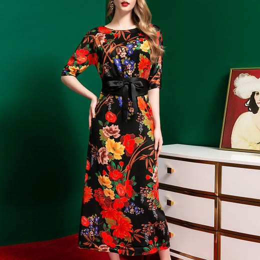 SYC-88651春季新款法式复古淑女印花连衣裙 商品图3