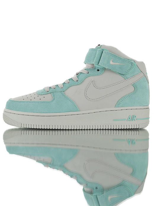 耐克Nike Air Force 1 '07 High Mid  Iceland Green Rare 优质头层麂皮拼接牛皮面 空军一号高帮运动板鞋 皮革灰蒂芙尼冰岛绿 商品图4