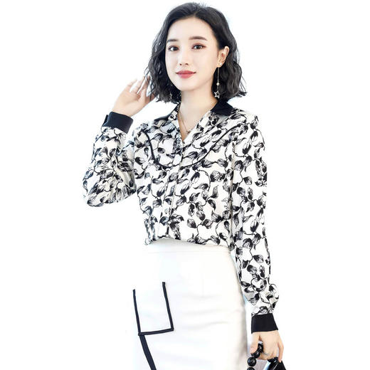 上海旗袍厂ASE-3311时尚百搭气质美观翻领复古印花真丝小衫 商品图5