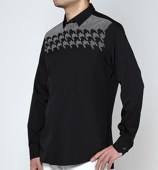 Marco Azzali 黑色前胸千鸟格印花衬衫 C3902200 商品图1