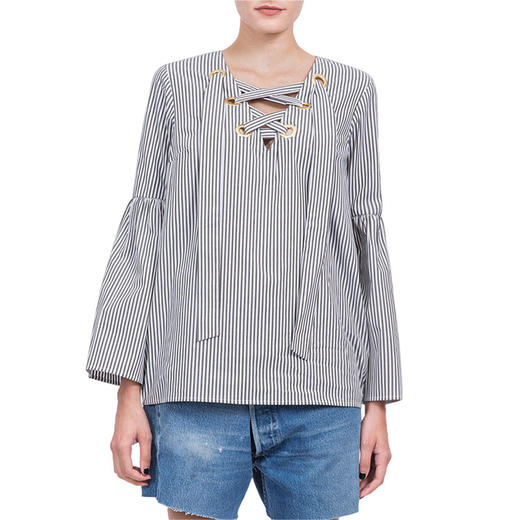 MICHAEL KORS 女士灰白条纹钟形袖上衣 MH74LDD895 商品图1