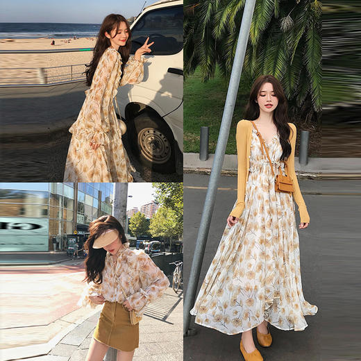 【V领清新温柔连衣裙】春夏裙子 雪纺碎花系列上衣/连衣裙/吊带裙 商品图1