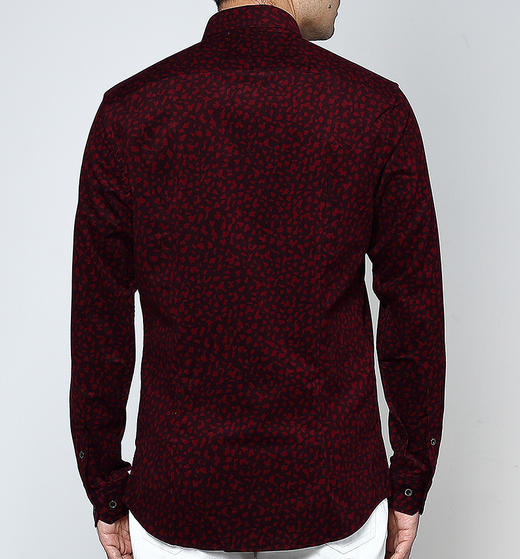 Marco Azzali 暗红色灯芯绒印花衬衫 C3720A00 商品图2