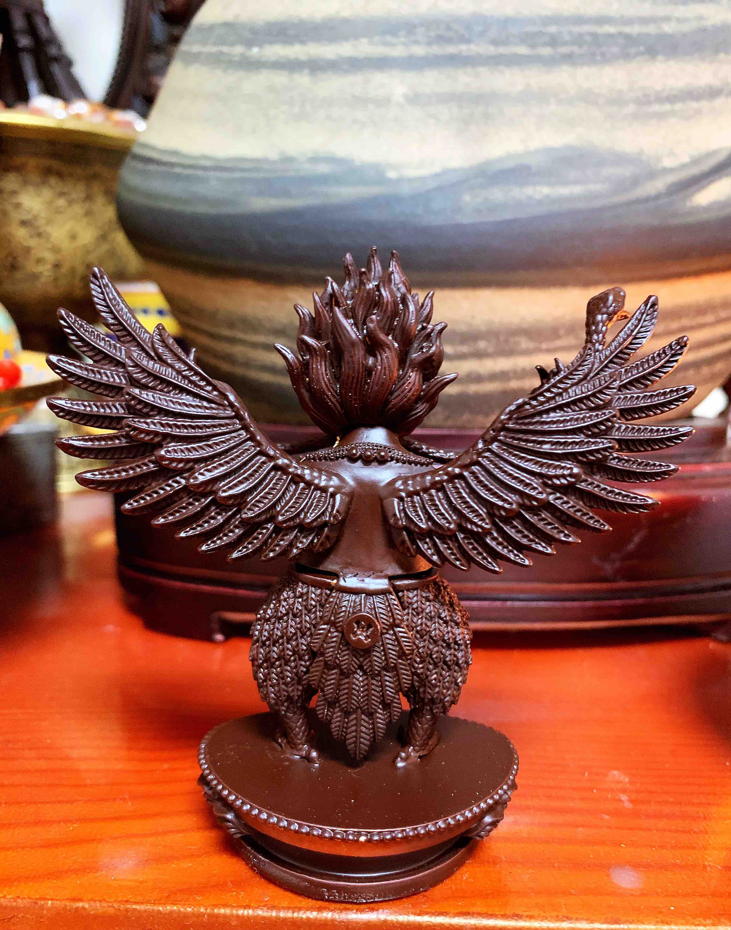 纯铜大鹏鸟护法神摆件大鹏雕大鹏金翅鸟佛像铜神像鸟藏传铜像高约95cm