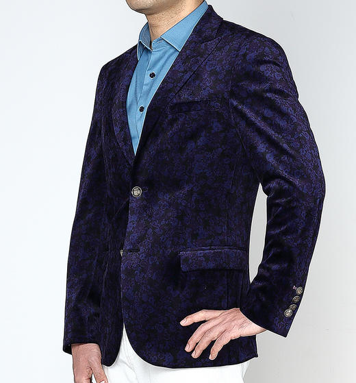 Marco Azzali 黑藏青底群青色印花单西 G3704100 商品图1