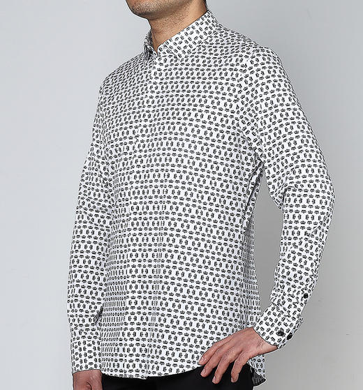 Marco Azzali 白底黑色小皇冠印花衬衫 C3904300 商品图1