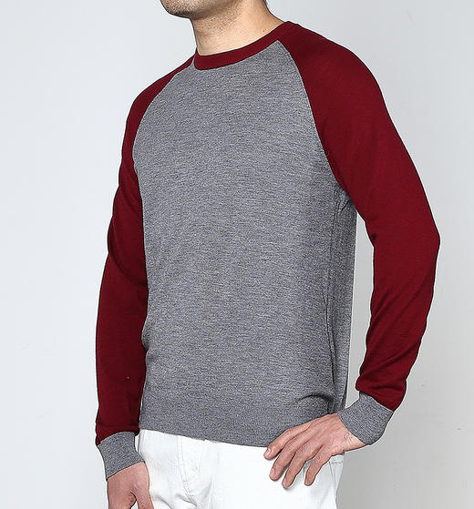 Marco Azzali 灰色撞暗红圆领毛衫 K3706900 商品图1