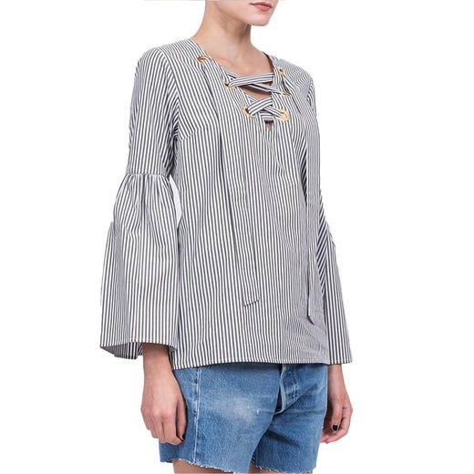 MICHAEL KORS 女士灰白条纹钟形袖上衣 MH74LDD895 商品图3