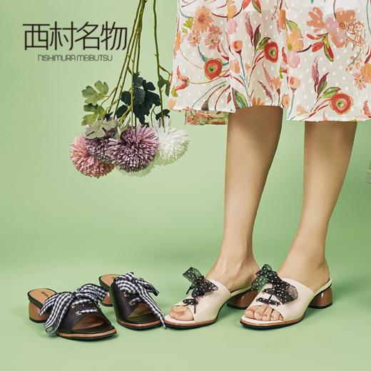 西村名物绑带木纹中跟波点时尚通勤半拖X29BJ20221 商品图1