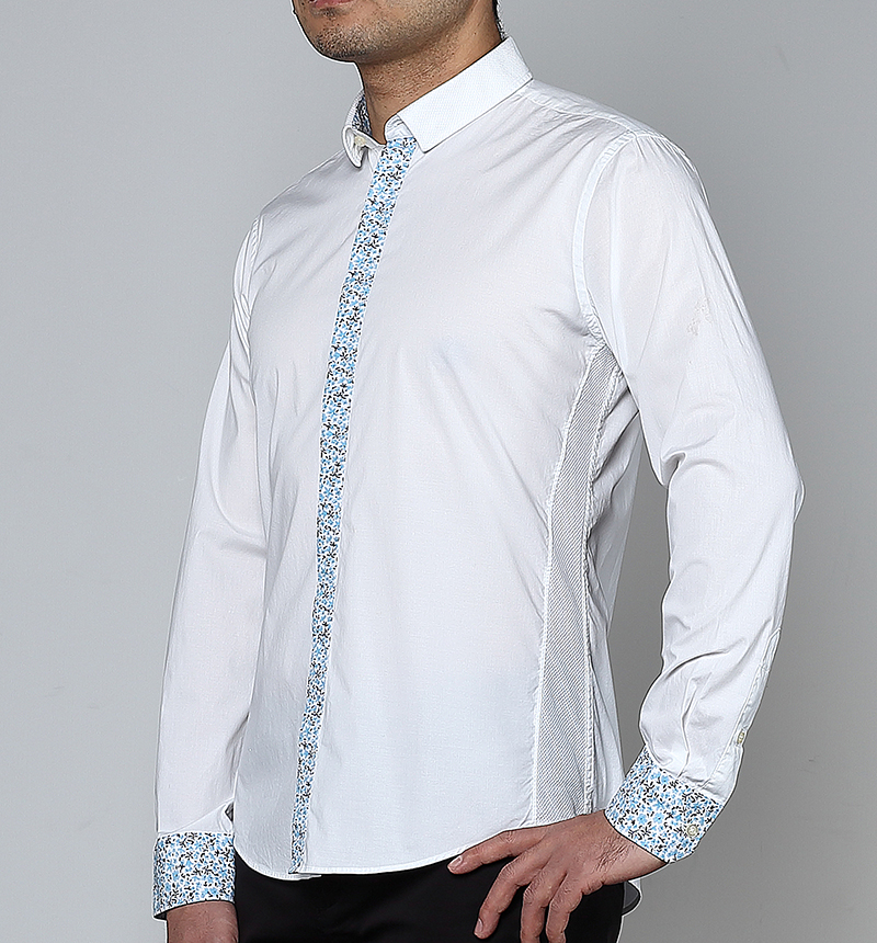 Marco Azzali 白色平纹拼印花衬衫 C3620300