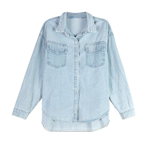 【系带牛仔衬衫外套】韩版宽松侧边上衣韩版时尚女装 商品图4