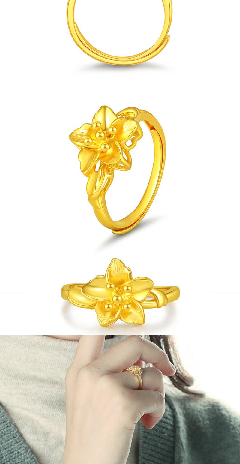 老庙黄金足金精品戒指花型手饰节日情人送礼佳品黄金