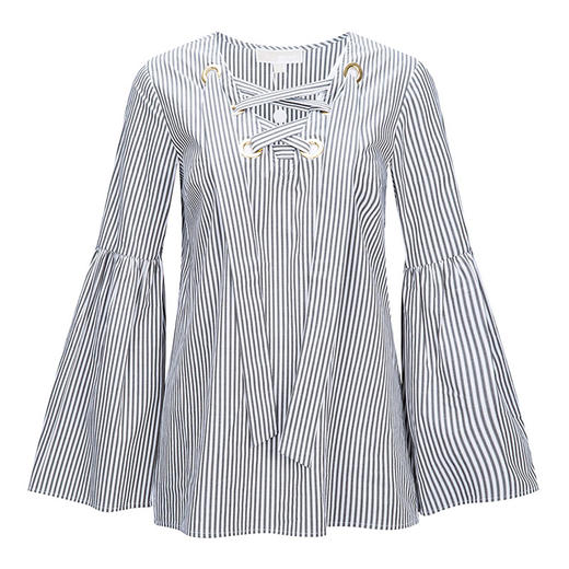 MICHAEL KORS 女士灰白条纹钟形袖上衣 MH74LDD895 商品图0