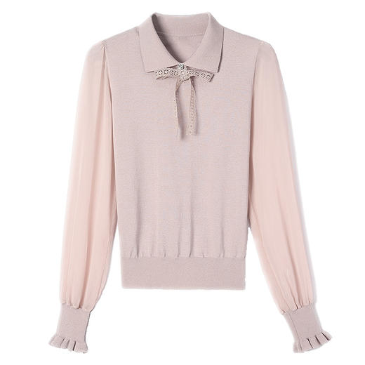 JS-101-2072春款淑女风系带翻领针织衫 商品图4