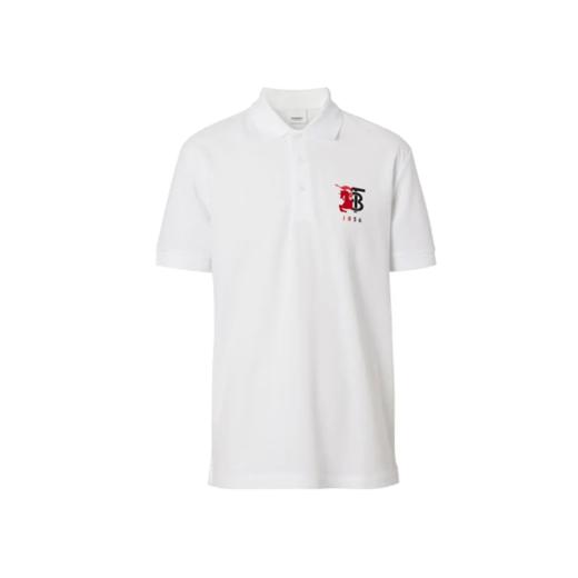 BURBERRY 巴宝莉 男士TB战马徽标图案珠地网眼布棉质短袖 Polo 衫 白色 8025756 A1464 商品图1