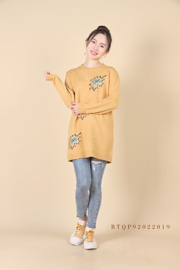 树叶中长款针织衫 - 瑞莲服装