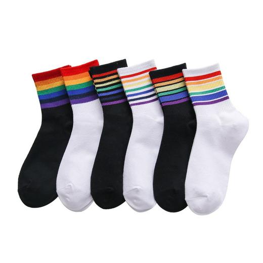 【运动风潮流袜3双】彩虹袜子纯棉中筒女袜 春夏季薄款ins日系韩版网红出街袜 商品图4