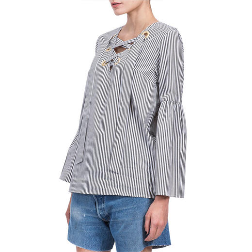 MICHAEL KORS 女士灰白条纹钟形袖上衣 MH74LDD895 商品图2