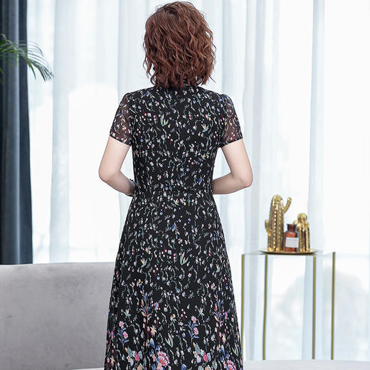 YCE-1905新款妈妈夏装短袖雪纺碎花大码高档连衣裙WY 商品图1