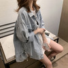 【系带牛仔衬衫外套】韩版宽松侧边上衣韩版时尚女装 商品缩略图0