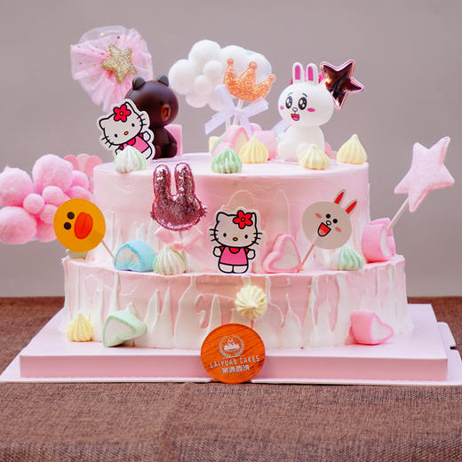 粉色布朗熊奇兔周岁蛋糕儿童宝宝蛋糕新鲜现做水果夹层