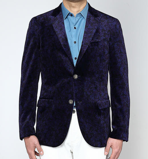 Marco Azzali 黑藏青底群青色印花单西 G3704100 商品图0