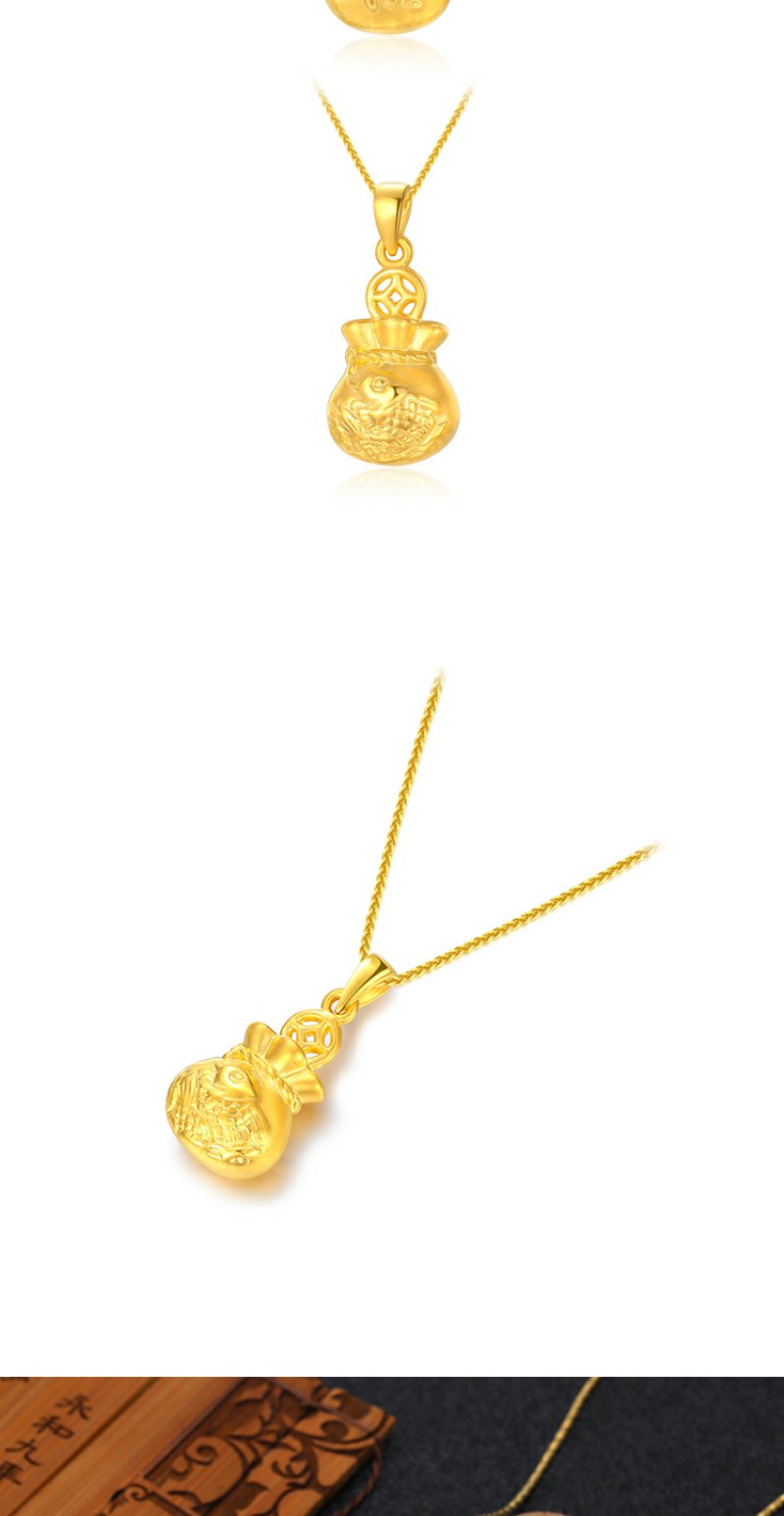 老庙黄金3d硬金999足金项链福袋吊坠挂坠挂件鲤跃龙门礼品