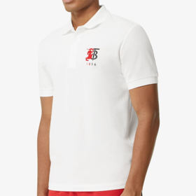 BURBERRY 巴宝莉 男士TB战马徽标图案珠地网眼布棉质短袖 Polo 衫 白色 8025756 A1464