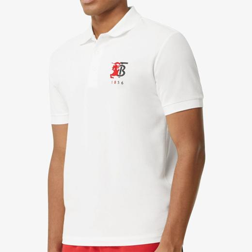 BURBERRY 巴宝莉 男士TB战马徽标图案珠地网眼布棉质短袖 Polo 衫 白色 8025756 A1464 商品图0