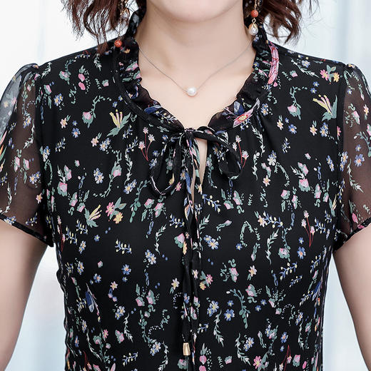 YCE-1905新款妈妈夏装短袖雪纺碎花大码高档连衣裙WY 商品图2