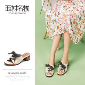 西村名物绑带木纹中跟波点时尚通勤半拖X29BJ20221