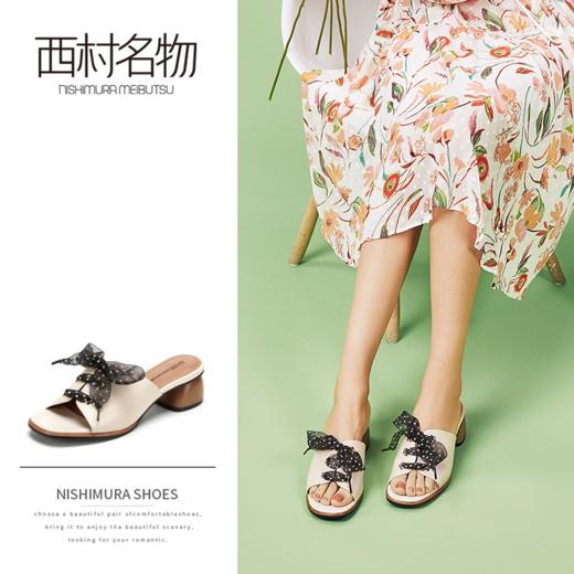 西村名物绑带木纹中跟波点时尚通勤半拖X29BJ20221 商品图0