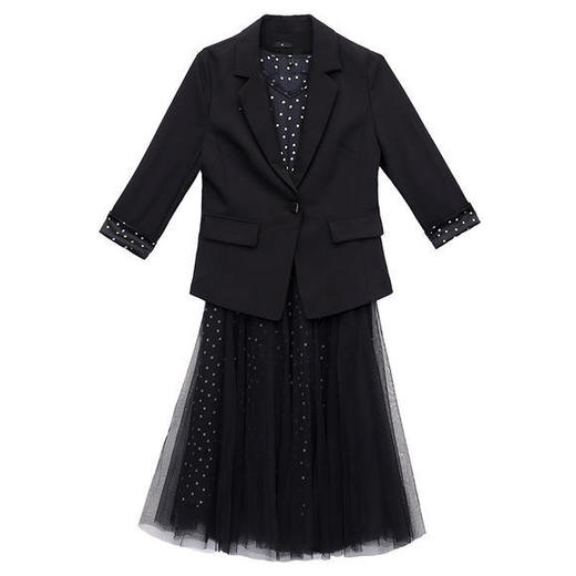 YW-KED-93A32修身气质长袖小西装外套+波点网纱连衣裙两件套 商品图4