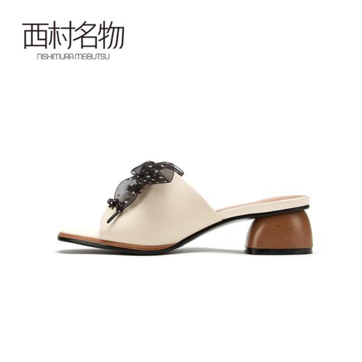 西村名物绑带木纹中跟波点时尚通勤半拖X29BJ20221 商品图2
