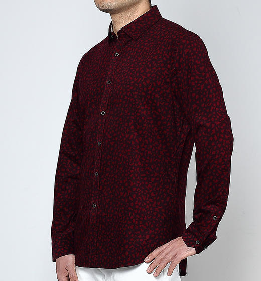 Marco Azzali 暗红色灯芯绒印花衬衫 C3720A00 商品图1