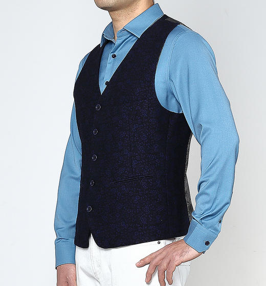 Marco Azzali 黑藏青夜蓝提花马甲 D3706100 商品图1