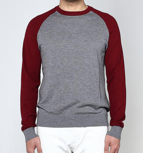 Marco Azzali 灰色撞暗红圆领毛衫 K3706900