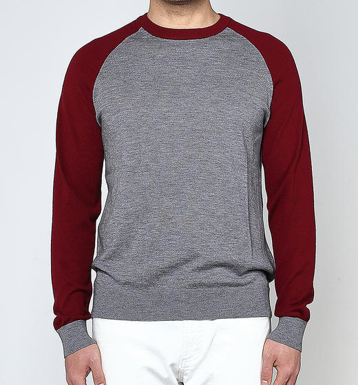 Marco Azzali 灰色撞暗红圆领毛衫 K3706900 商品图0