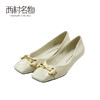 西村名物2020春季新品方头单鞋牛漆皮金属扣低跟女鞋细跟百搭款T20AE10351 商品缩略图2